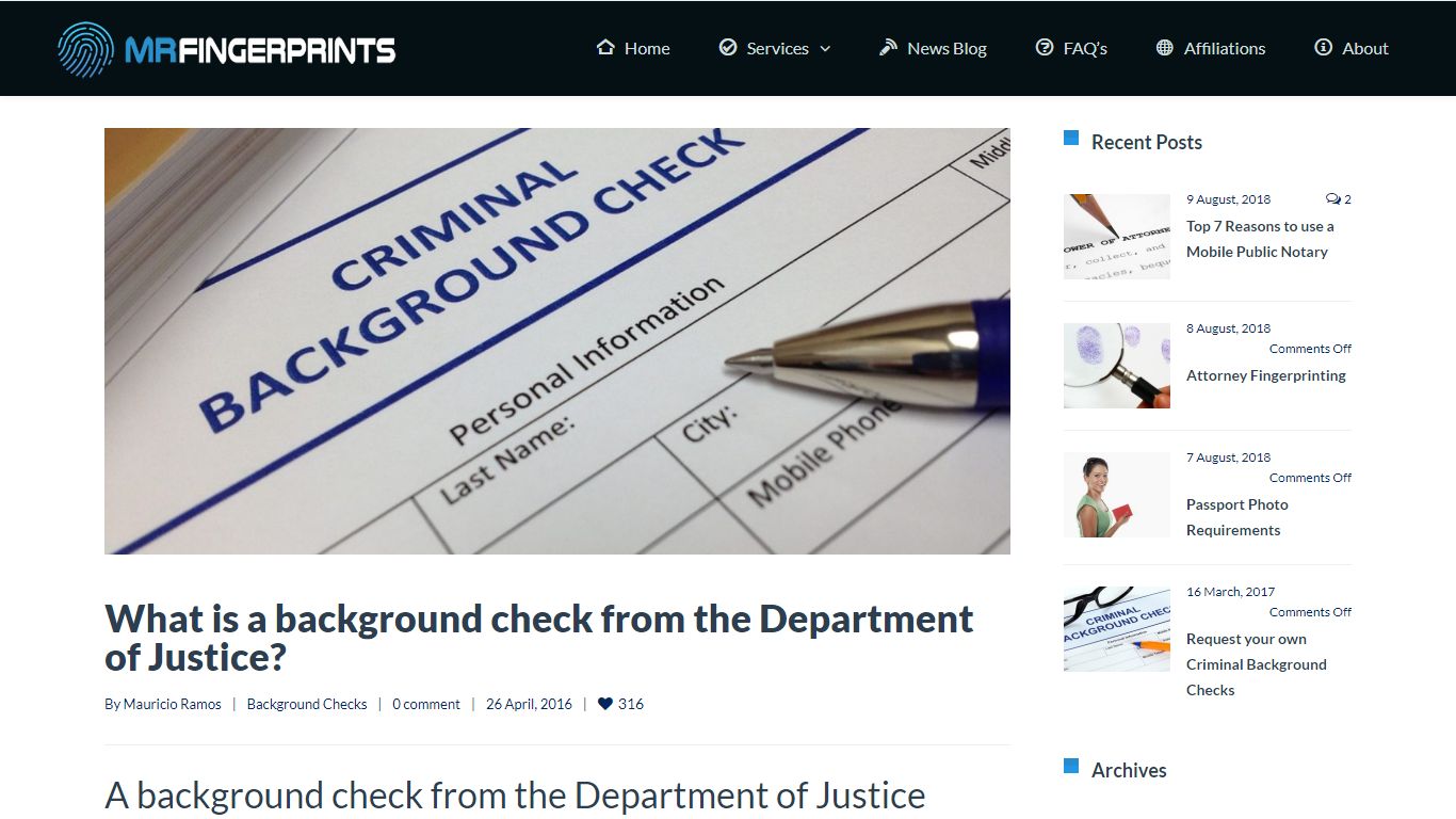 Background Check from the Department of Justice - MR Fingerprints