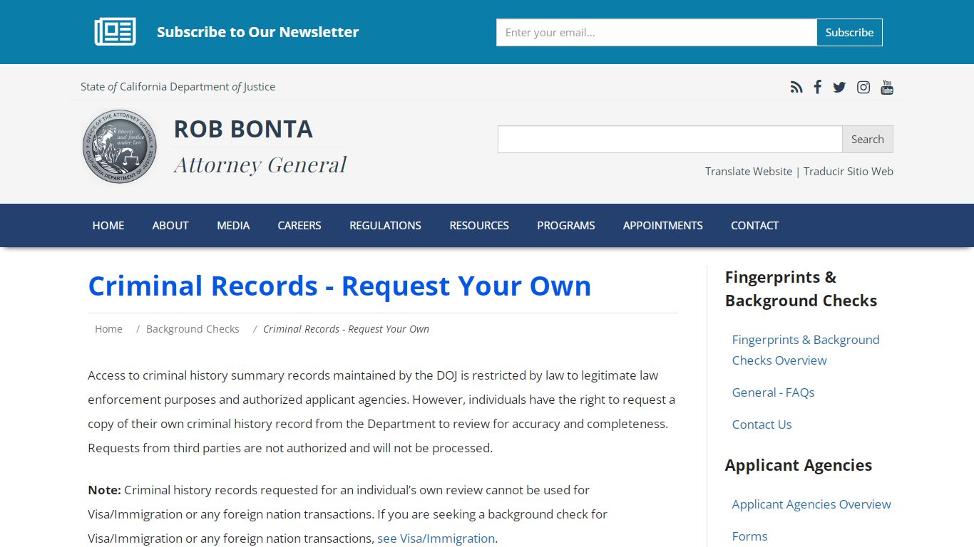 Request Your Own - State of California - Department of Justice